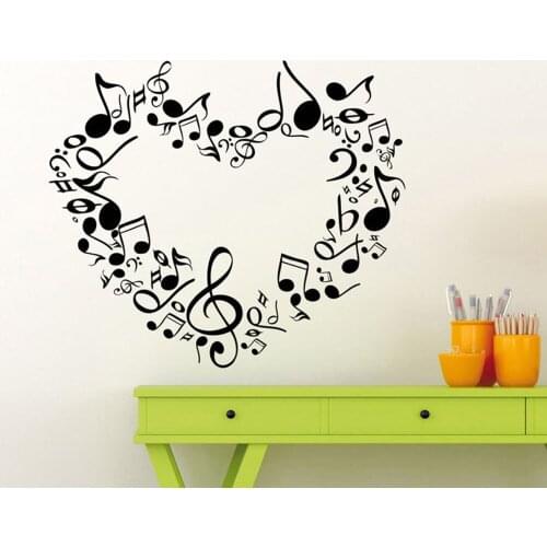 Musical Notes Wall Decal Heart Love Music Vinyl Sticker Home Room Teen Kids Decoration Treble Clef Instrument Art Murals G677