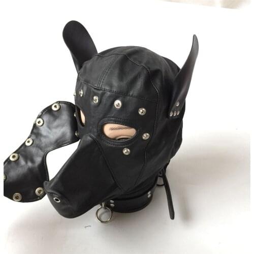 Hot Soft Leather Bondage Dog Hood Headgear Face Mask Detachable Eyepatch Dog Slave BDSM Bed Games Sex Product Flirting Toy