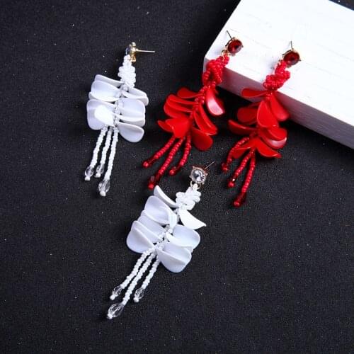 Bulk Price 2 Color White&Red Tassel Fashion Charm Earrings 2018 Hot Sale India Bohemia Drop Earrings Online Shopping Jewelry