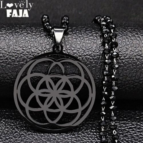 2021 Yoga Flower of Life Stainless Steel Necklace for Women Black Color Necklaces & Pendants Jewerly collares mujer N19756