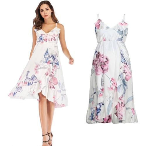 Maternity Dress Summer Irregular Print Sunny Beach Knee-Length Leisure Sling Comfortable Pregnant Womens Clothes
