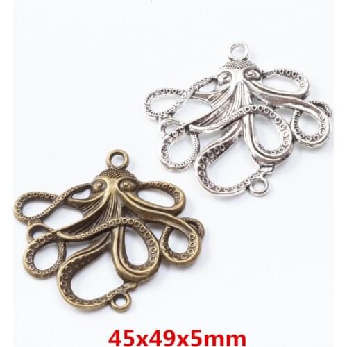 8 pieces of retro metal zinc alloy octopus pendant for DIY handmade jewelry necklace making 7362B