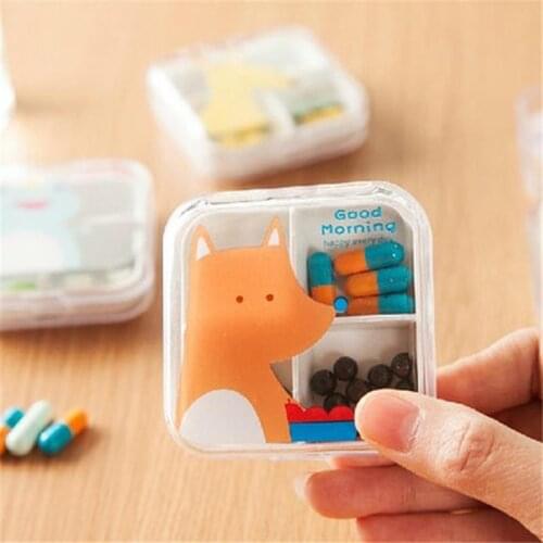 1Pc Mini Cute Pill Box Portable Empty Drugs Box 4 Compartments Storage Clear Travel Medicine Case for Kids Adult Healthy Care