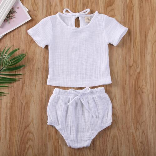 Pudcoco Newborn Baby Boy Girl Clothes Solid Color Knitted Cotton Short Sleeve Tops Short Pants 2Pcs Outfits Clothes Summer