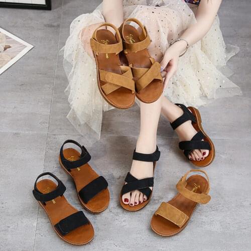 Apanzu Soft-soled One-word Sandals 2021 Summer New Breathable Open Toes Shoes Net Red Magic Paste Beach Shoes Flat Womens Shoes