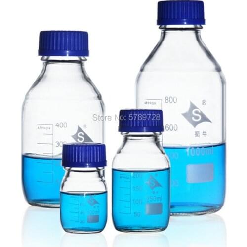 1pcs Capacity 100/250/500/1000ml Glass Reagent Bottle With Blue Screw Cap Medical Laboratory Chemistry Glassware