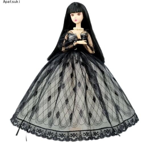 Black Plaid Handmade Princess Wedding Dress For Barbie Doll Outfits Clothes 1/6 Dolls Accessories Puff Sleeve Bowknot Gown Toys