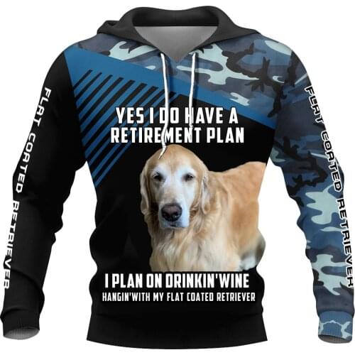 Flat Coated Retriever Dog Hoodie For Men 3D Printed Unisex Spring/Autumn Casual Pullover Loose Hooded Streetwear Dropshipping