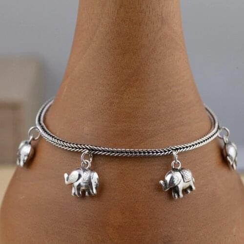 Solid 925 Sterling Silver elephant bangle bracelet cuff women girl jewelry A1407