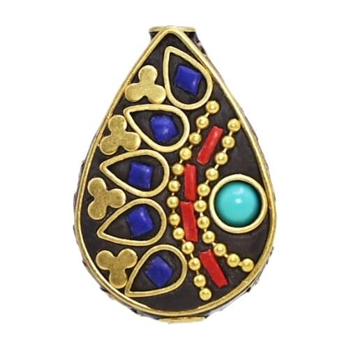 TZ-E01 Droplet bead Retro Nepal Beads Handmade Red Coral Tibetan Bead Antique Golden For Jewelry Making DIY Bracelets