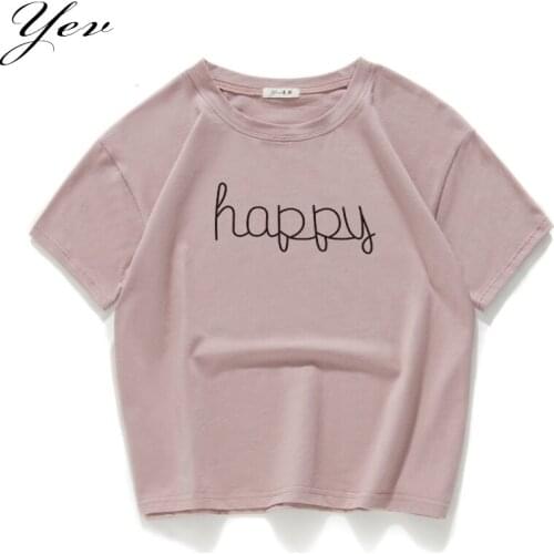 Summer new Harajuku women t shir fashion Happy printed cotton loose crop tops t-shirt female tee tops 100% cotton high quality
