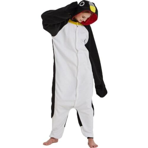 Women Men Black Penguin Onesies Winter Unisex Animal Cartoon Onesies Nightwear Anime Costumes Adults Fleece Sleepwear Pajamas