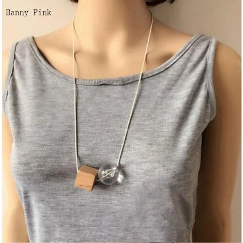 Chunky Square Wood Acrylic Beads Pendant Necklace For Women Bohemia Long Metal Chain Necklace Statement Necklace Colliers Colar