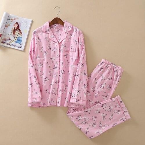 Winter Pajamas Women 100% Cotton Wool Pijamas Pink Floral Long Sleeve Pyjamas Womens Pijama Mujer Pajama Set Trousers Sleepwear