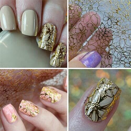 1 Sheets Gold 3D Nail Art Stickers Nail Art Decals Hollow Flower Nail Decals Manicure Accessory