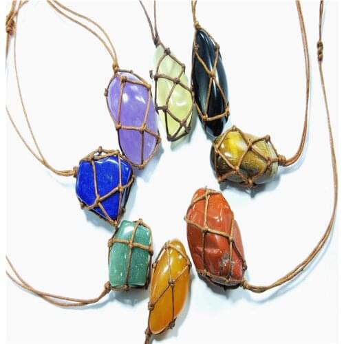 1PC Random Fashion Personality Necklace Natural Stone Crystal Pendant Wrap Braid Necklace Yoga Macrame Necklace for Men Women