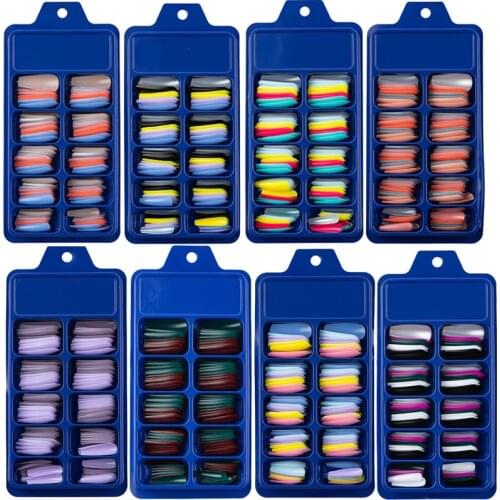100 pieces of blister box with solid color pointed false nail stickers long ballerina candy color red blue pink false nails