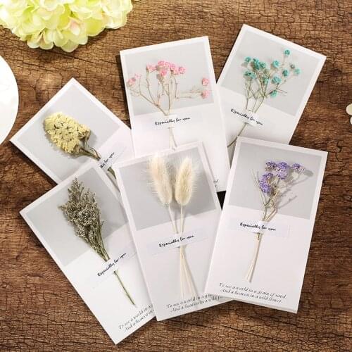20sets Dry Flower Greeting Cards Folding Paper Card Thanks Especially For You Gift Message Invitation Card Wedding Decoration
