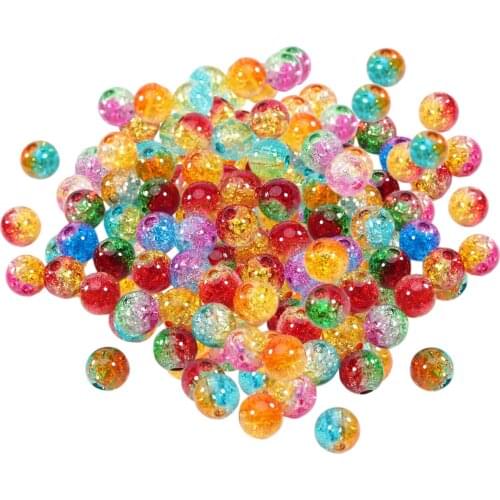 200PCS Round Glass Beads 8mm Crackle Bead - Multicolor Crystal Beads for Bracelet Handcrafted Lampwork Bead for Jewelry Making