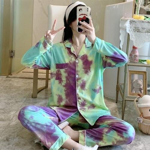 2021 Casual Sweet Womens Pajamas Lounge Set Autumn Cotton Pajama Sets For Women Long Sleeve 2 Pieces Pijama Pjs Sleepwear Suit
