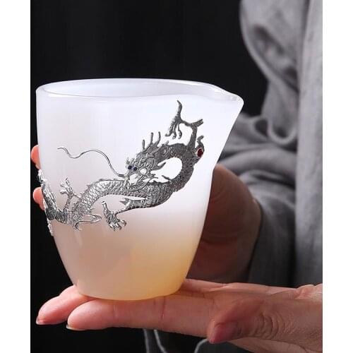 250ml Jade Porcelain Cup Ceramic Fair Cup Silver Decor Teacup Tea Mug Chinese Kung Fu Teaware Accessories Coffee Mugs Decor Gift
