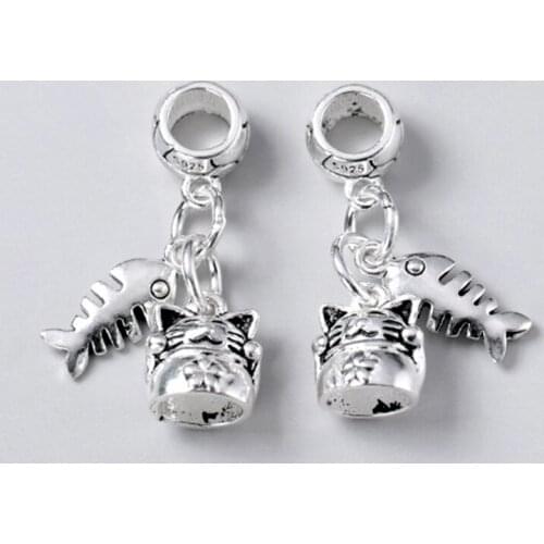 925 Sterling Silver Bohemia Fortune Cat&Fish Charm Set Women Necklace Beading S925 Silver Pendants DIY Fancy Jewelry Making