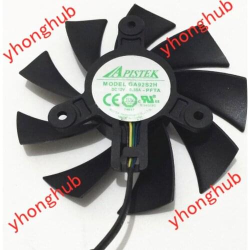 APISTEK GA92S2H -PFTA DC 12V 0.35A Dia. 87mm C.T.C 47mm 4-Wire Server Frameless Fan