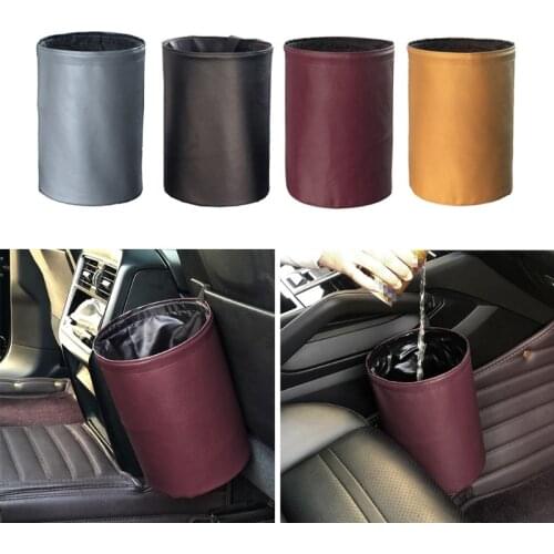 Car Waterproof Trash Cans Compression Folding Basket Mini Hanging Storage Bin Multifunctional Leather Trash Can for Cars