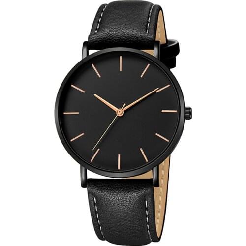 Business Men Simple Shockproof Watches Custom Color Drop Shipping Waterproof Leather Wristwatches Orologio Uomo 2019 Black Clock
