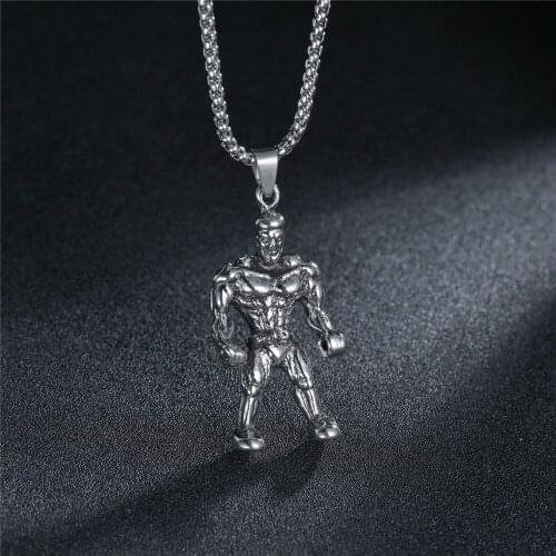 Fitness Bodybuilding Long Men Necklaces Pendants Chain Punk for Boyfriend Male Vintage Jewelry Creativity Gift Wholesale