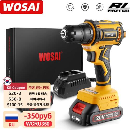 WOSAI 20V Brushless Drill 50N.m Electric Screwdriver Lithium-Ion Battery Cordless Drill 25+1 Torque Settings 2-Speeds Power Tool