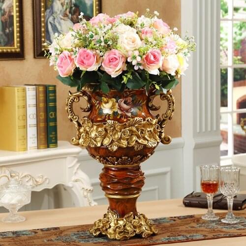 European Luxury Resin Vase Crafts Retro Creative Home Decoration Hotel Floor Large Vase Flower Arrangement Ornament Wedding Gift