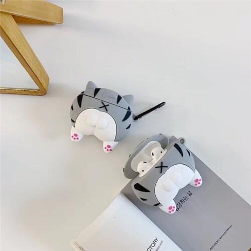 Hot Sale 3D Funny Cute Cat Butt Design Earphone Case with Keychain for Airpods 1/2 Cartoon Animal Hips Style Cover for Airpods