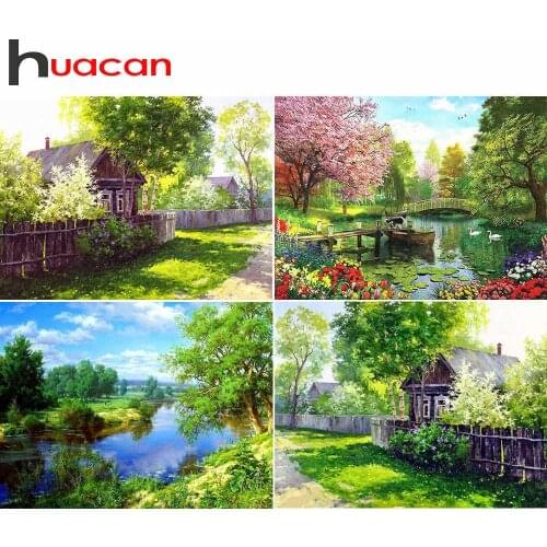 Huacan Diamond Embroidery Sale Scenery Diamond Painting Full Square Landscape Rhinestones Pictures Cross Stitch Mosaic House