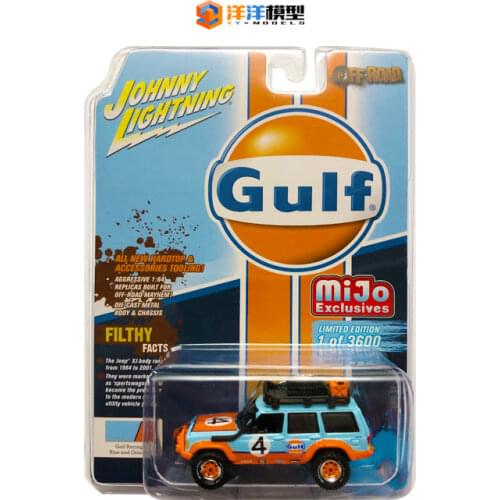 JohnnyLightning 1/64 Gulf Jeep Cherokee Diecast Collection of Die-casting Simulation Alloy Model Children Toys