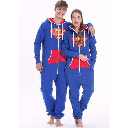 Nordic Way One Piece Jumpsuit Super Man Print Adult Unisex Romper Hoody Fleece