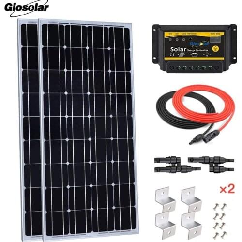 Giosolar 200W 12V Solar Panel Starter Kit: 2pcs 100W Monocrystalline Solar Panel with 20A LED Charge Controller for RV Boat