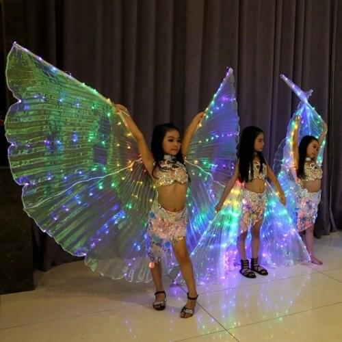 Belly Dance Accessories Girls Dance Wings with Stick Children Led Isis Wings White Rainbow Kids Led Shining Wings Rave Party