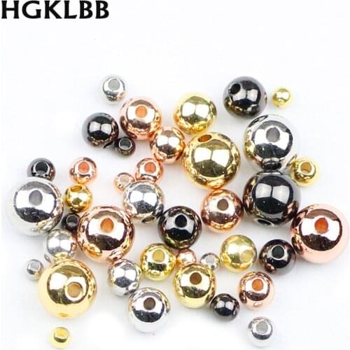 HGKLBB Copper beads ball Gold/black 4 Color 3/4/5/6/8MM Round Metal Spacer Loose beads for Jewelry making DIY bracelet Findings