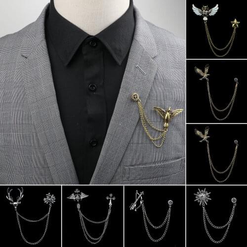 Man Suit Shirt Collar Tassel Brooch Eagle Angel Skull Anchor Badge Retro Pins Wedding Dress Party Neckware Accessories NO.28-57