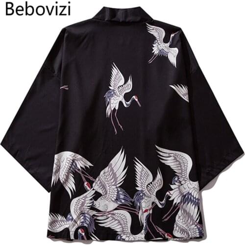 Bebovizi Brand 2019 Man Casual Clothes Japan Style Crane Thin Kimono Men Japanese Summer Streetwear Fashion Robe Jacket Clothes