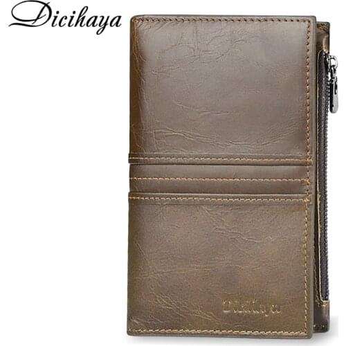 DICIHAYA Genuine Leather Passport Cover ID Business Card Holder Travel Credit Wallet for Men Zipper Purse Driving License Bag