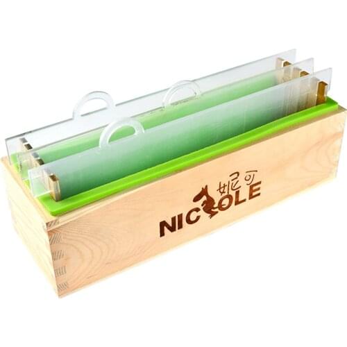 Rectangular Silicone Render Soap Mold with Wood Box and Transparent Vertical Acrylic Clapboard for Handmade Loaf Mould