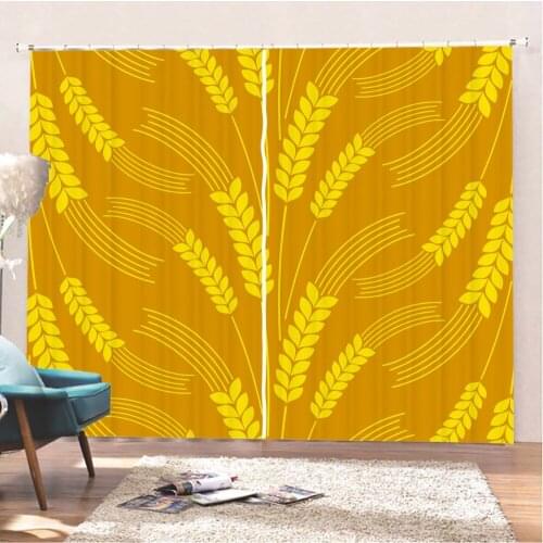 Growing Wheat Ears Curtains Rustic Style Window Curtains 3D Print Yellow And White Window Drapes For Bedroom Window Treatment