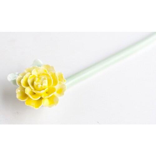 Handmade Ceramics Hairpin Jewelry Penoy Rose Lily Lotus Flower Hair Stick Hair Fork Headwear Wedding Hair Jewelry Accessories