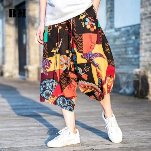 Chinese Clothes Floral Cloth Loose Cropped Plus Size Harem Pants Nepal Oversized Baggy Bottoms Thailand Beach Casual Wear Men