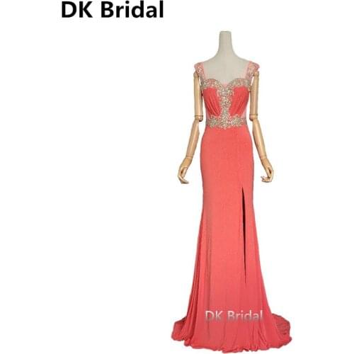 Vienna Golden Palace Singer European Style Evening Dresses Sheer Neck Beaded High Split Evening Gown Long 2019 Sexy Illusion