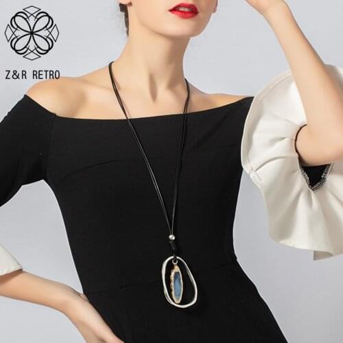 Blue Nature Stone Vintage Chocker Accessories Cute Jewlery Long Pendants Necklaces Fashion Jewelry Valentines Day Gift for Women