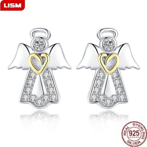 New Sale Genuine 925 Sterling Silver Guardian Angel Exquisite Stud Earrings for Women Fashion Silver Jewelry Gift