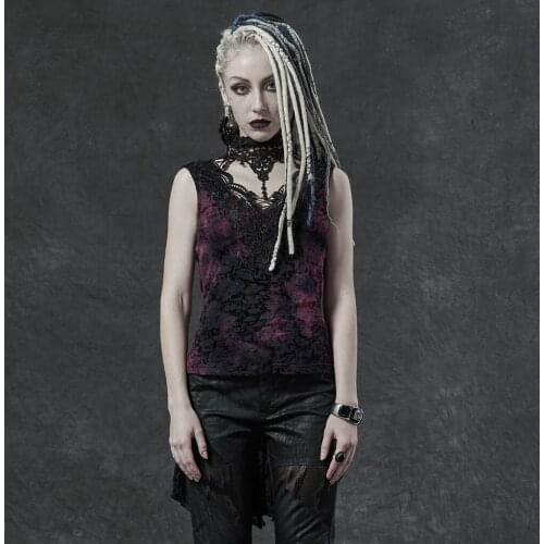 PUNKRAVE Womens Gothic Sleeveless Vest Gorgeous Elegant Elastic Flocking Network Knit Big Wave Hem Summer Waistcoat